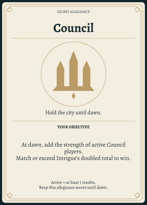 Council, Secret allegiances