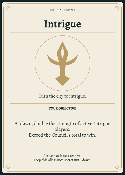 Intrigue, Secret allegiances